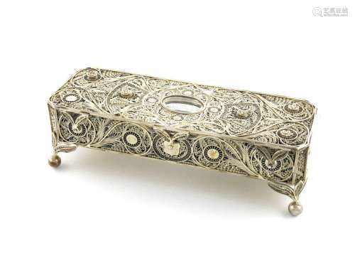 A 19th century silver filigree casket, unmarked, rectangular...