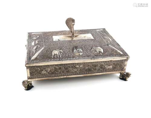 A large Indian presentation metalware casket / cigar box, un...
