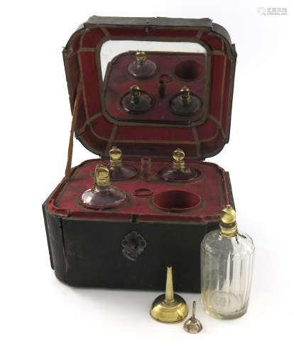 A mid 18th century French silver-gilt travelling perfume set...