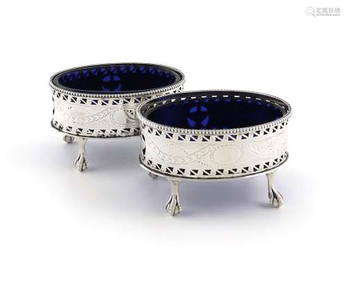 A pair of Victorian silver salt cellars, by Hawksworth, Eyre...