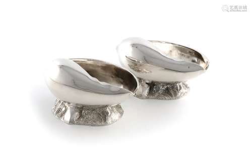 A pair of Victorian silver shell salt cellars, by Atkin Brot...