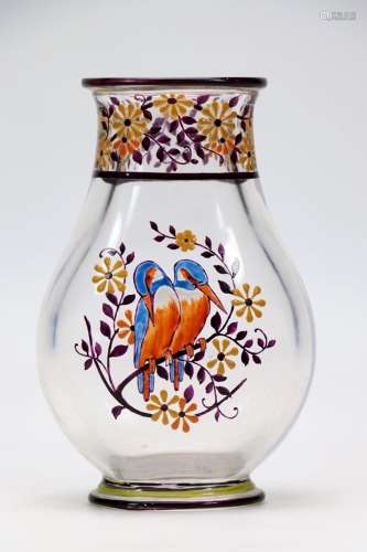 Marcel GOUPY (1886-1954). Vase en verre à décor d'un cou...