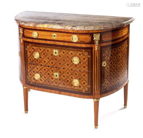 Commode en demi-lune en bois de placage et marquet…