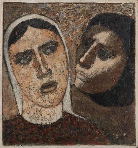 Nuri IYEM (1915-2005). Femmes, huile sur panneau. …