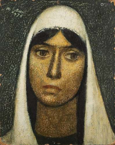 Nuri IYEM (1915-2005). Femme, huile sur panneau. S…