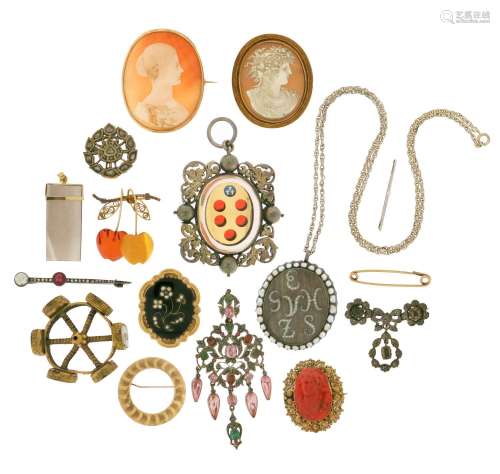 λ A collection of jewellery, including; three 19th century c...
