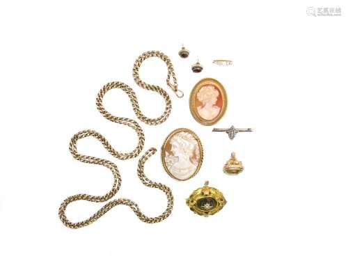 A quantity of jewellery, including; a fancy-link gold longua...