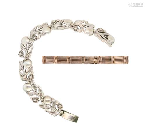 A silver Arts & Crafts foliate bracelet by Bernard Insto...