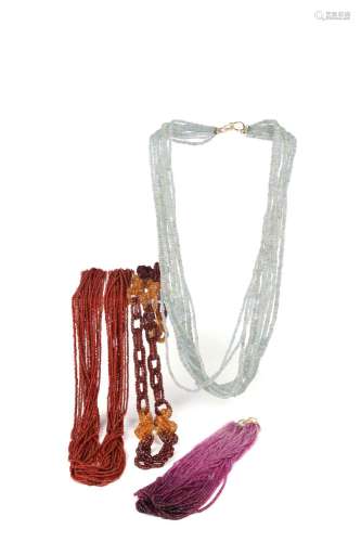 λ Four gem-set necklaces, set with faceted beads including r...