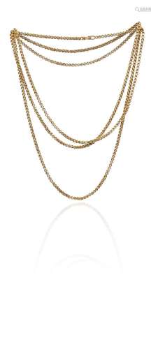 A fancy link gold longuard chain, 168cm long, 56g