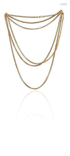 A fancy link gold longuard chain, 168cm long, 56g