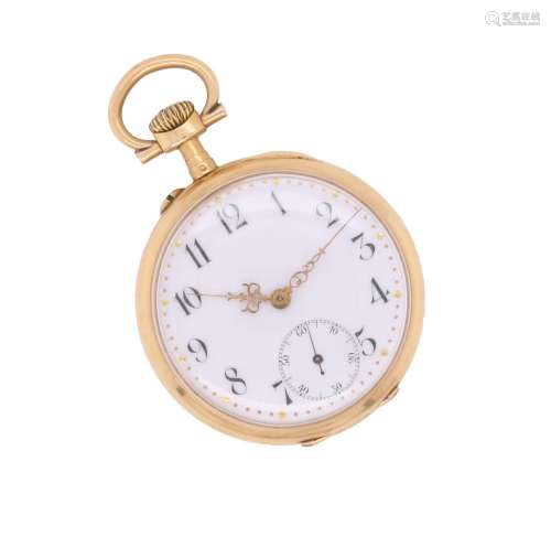 A ladys gold open-faced pocket watch, with Arabic numerals a...