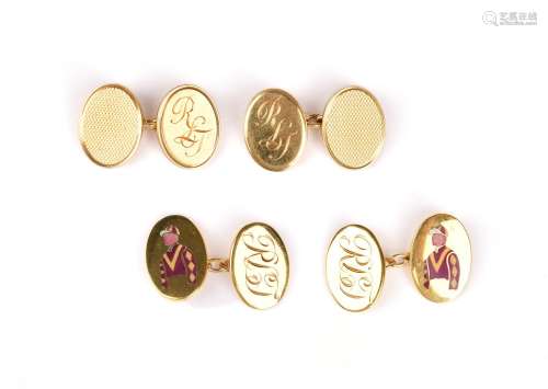 Two pairs of gold cufflinks, including a pair of oval gold c...