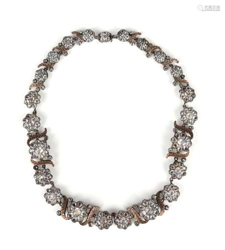 An antique silver and paste necklace, the foliate links set ...