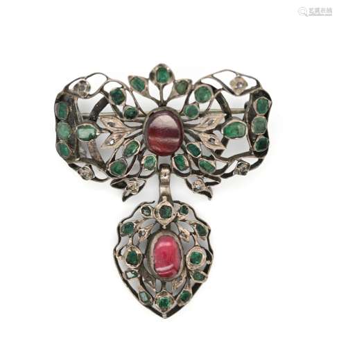 A garnet, emerald and diamond brooch, 18th century and later...