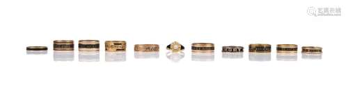 A collection of eleven gold mourning rings, early - late 19t...