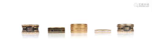Five gold mourning rings, late 18th - early 19th century, th...