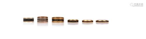 Six gold mourning rings, late 18th - early 19th century, eac...