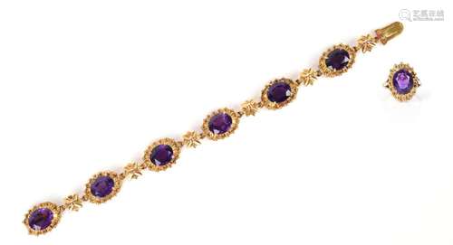 An amethyst and gold bracelet and ring, the 9ct gold bracele...