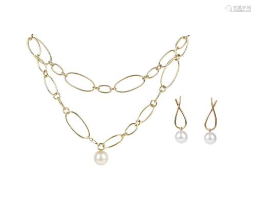 A pair of cultured pearl earrings by Jan Logan of Australia,...
