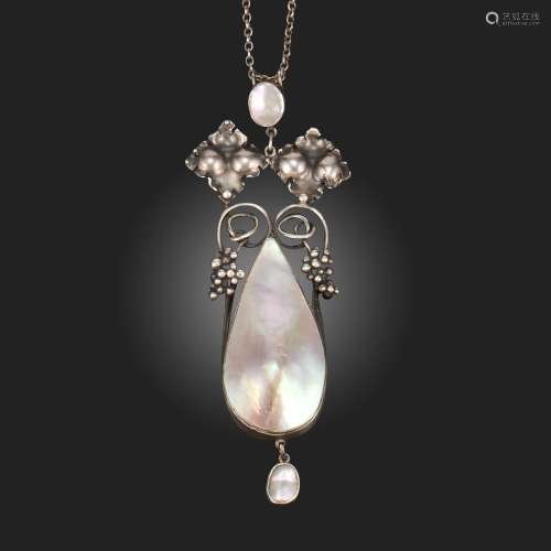 An Arts and Crafts silver and mother of pearl necklace, earl...