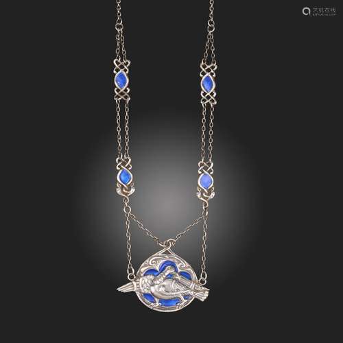 A Scottish provincial Arts & Crafts enamel silver neckla...