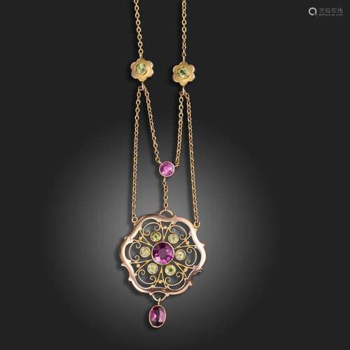 An Arts & Crafts gem-set gold necklace by Murrle Bennett...