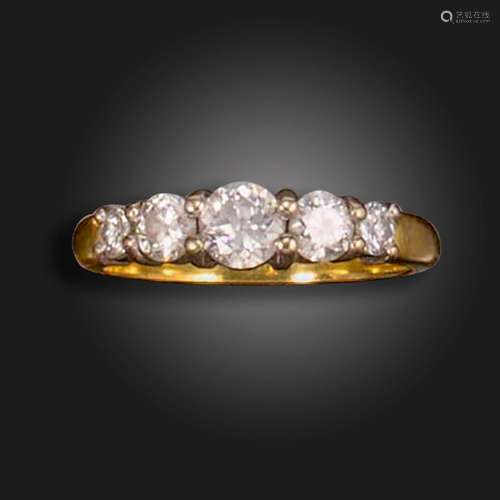 A diamond five stone ring, set with five graduated round bri...