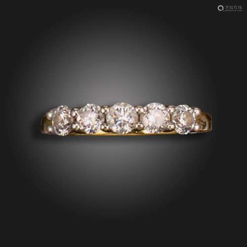 A diamond five-stone ring, set with five round brilliant-cut...