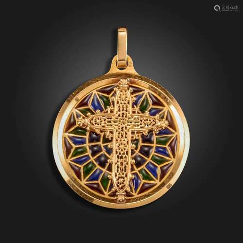 A French plique-ΰ-jour gold cross pendant, the pierced gold ...