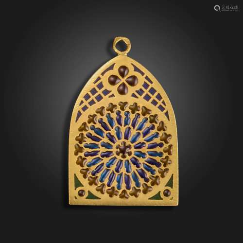 A French plique-ΰ-jour enamel gold pendant, designed as the ...