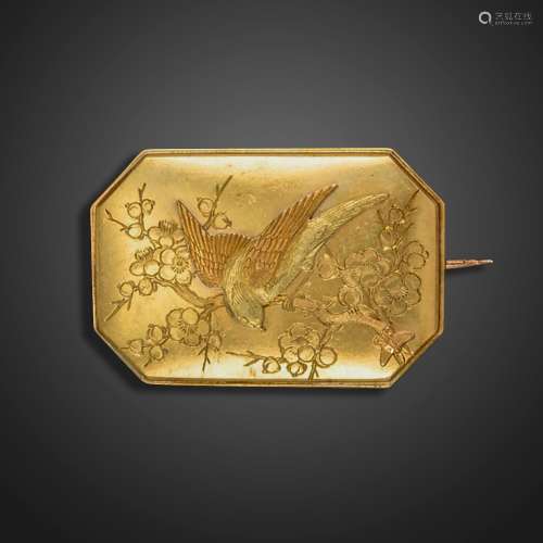 A Victorian gold plaque locket brooch, in the Japanese style...