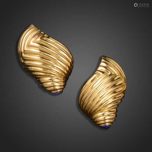 A pair of lapis lazuli-set gold earrings by Boucheron, of ab...