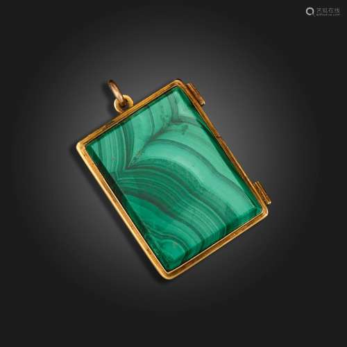 A Victorian gold-mounted malachite locket pendant, the hinge...