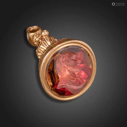A late 18th century gold-cased amphora style fob seal, the s...