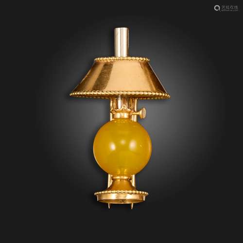 An agate gold brooch by Mellerio, designed as an oil lamp an...
