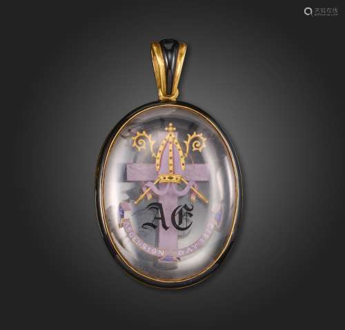 A gold Bishops memorial locket pendant, the reverse carved c...
