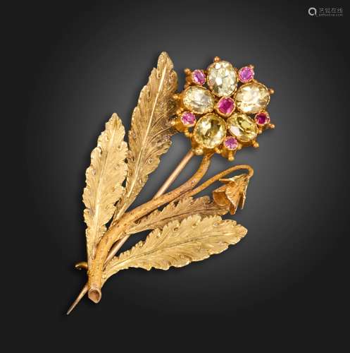 A Regency gold flower brooch, the flowerhead set with chryso...