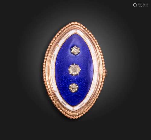 A George III diamond and enamel mourning ring, the navette-s...
