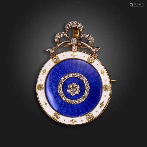 A 19th century enamel and diamond locket brooch pendant, the...