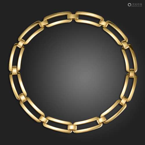 A gold necklace by Mappin & Webb, the open smooth rectan...