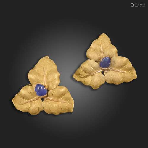 A pair of sapphire-set gold earrings by Buccellati, c.1970s,...