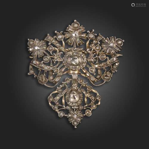 An 18th century Iberian diamond-set brooch, of foliate desig...