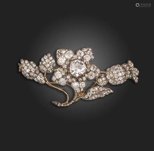 An early 19th century diamond-set foliate brooch, the centre...