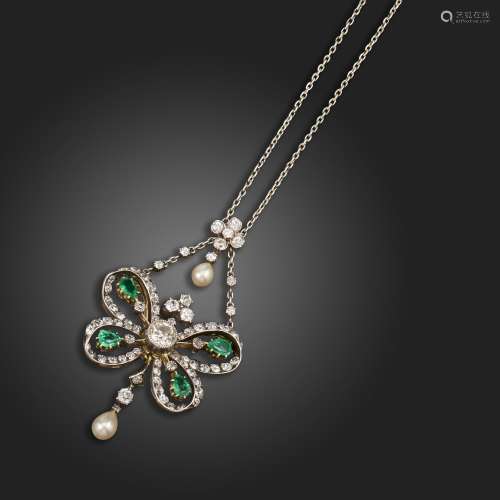 A 19th century gem-set butterfly pendant, centred with an ol...