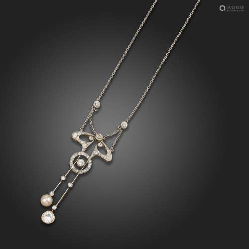 An Edwardian pearl and diamond necklace, the pendant of Art ...