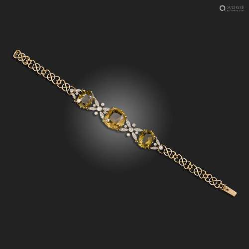 An Edwardian zircon and diamond bracelet, the centre section...