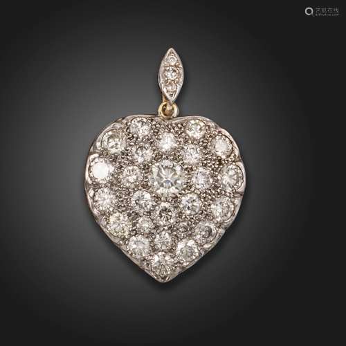 A diamond-set heart pendant, pave-set with graduated circula...