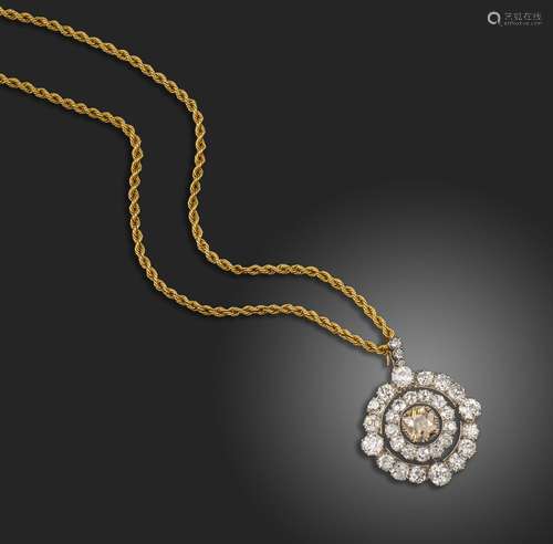 A 19th century fancy diamond and white diamond target pendan...