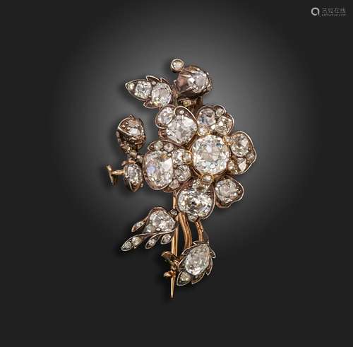 A 19th century diamond foliate brooch, set overall with grad...